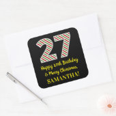 ハッピー27誕生日&メリークリスマス,名前をカスタムする スクエアシール (封筒)