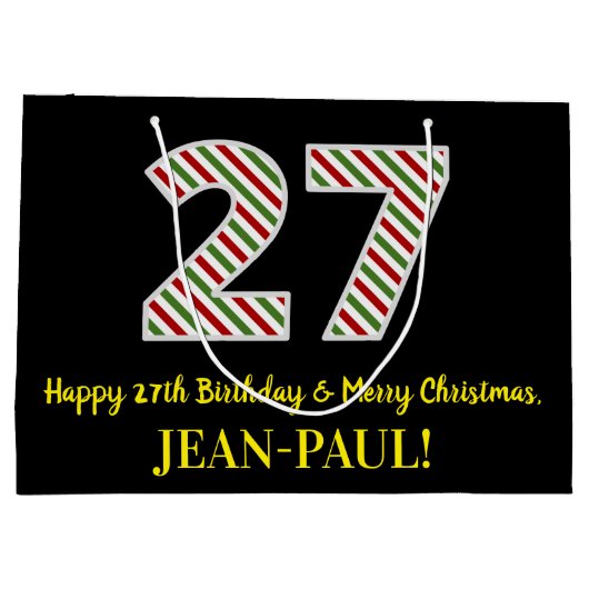ハッピー27誕生日&メリークリスマス，名前をカスタムする ラージペーパーバッグ (裏面)