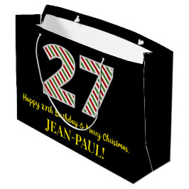 ハッピー27誕生日&メリークリスマス，名前をカスタムする ラージペーパーバッグ