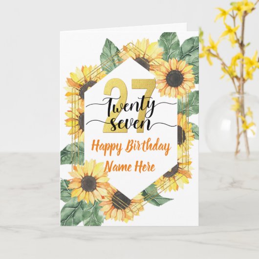 ハッピー27th誕生日ひまわりの挨拶 カード (黄色い花)