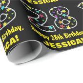 ハッピー28誕生日、おもしろいカラフルスターパターン28 ラッピングペーパー (ロールコーナー)