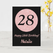 ハッピー28th誕生日ブラックアンドバラピンク金ゴールド カード (黄色い花)