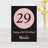 ハッピー29誕生日ブラック&バラピンク金ゴールド カード (黄色い花)