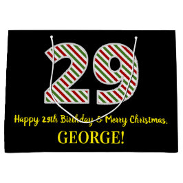 ハッピー29誕生日&メリークリスマス、名前をカスタムする ラージペーパーバッグ