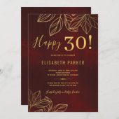 ハッピー30エレガント金ゴールドと赤30歳の誕生日パーティー 招待状 (正面/裏面)