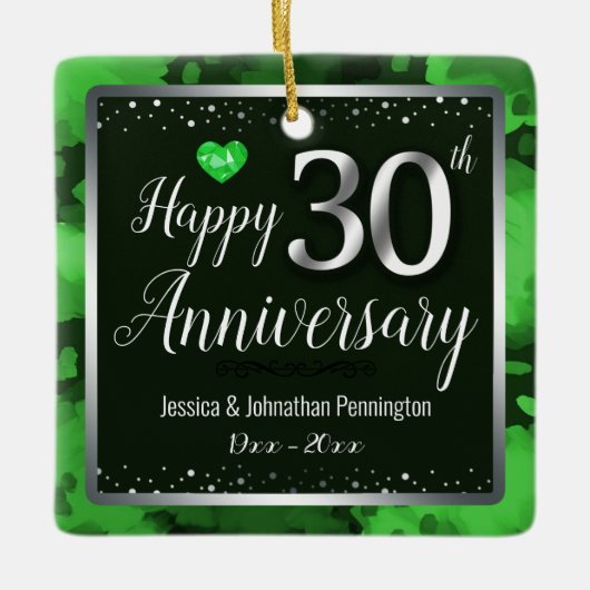 ハッピー30周年結婚名前をカスタムする セラミックオーナメント (正面)