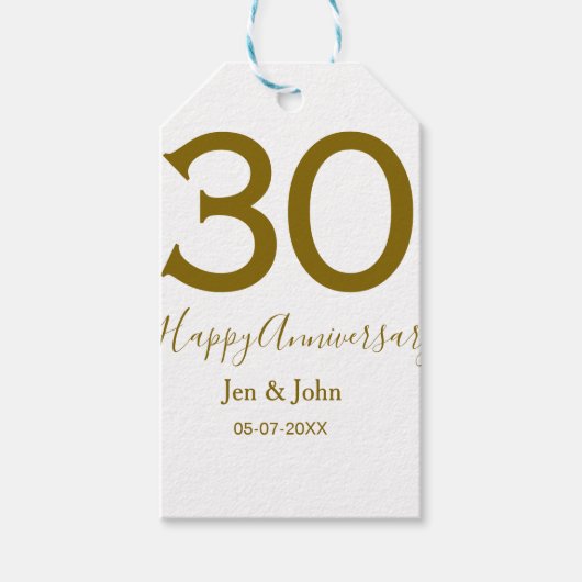 ハッピー30周年記念の日付ゴールデンレはっきりしたット ギフトタグ (正面)