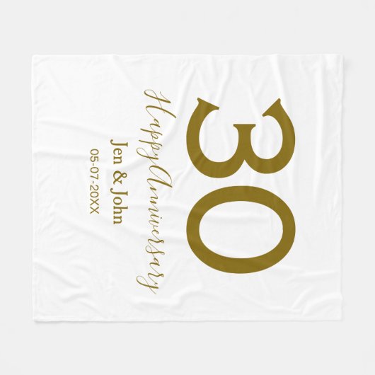 ハッピー30周年記念の日付ゴールデンレはっきりしたット フリースブランケット (正面(横))