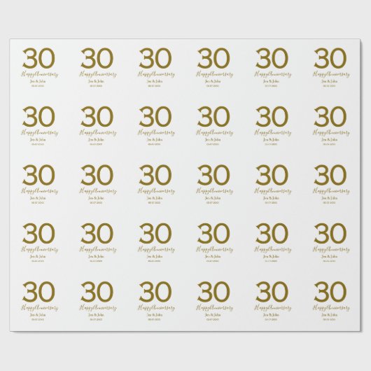 ハッピー30周年記念の日付ゴールデンレはっきりしたット ラッピングペーパー (フラット)