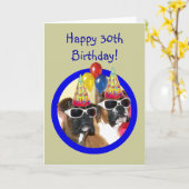 ハッピー30歳の誕生日ボクサー・ドッグ カード (黄色い花)