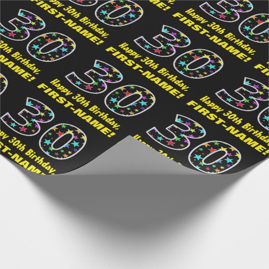 ハッピー30歳の誕生日、おもしろいカラフルスターパターン30 ラッピングペーパー (角)