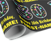 ハッピー30歳の誕生日、おもしろいカラフルスターパターン30 ラッピングペーパー (ロールコーナー)