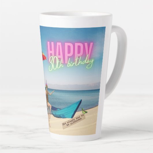 ハッピー30thおもしろいとファンキー誕生日 カフェラテマグ (右アングル)