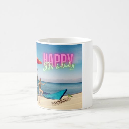 ハッピー30thおもしろいとファンキー誕生日 コーヒーマグカップ (正面右)