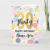 ハッピー30thバースデーパステルレインボー金ゴールドウーマン カード (正面)