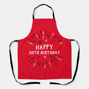 ハッピー30thバースデー花火レッド白黒 エプロン