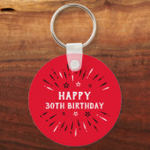 ハッピー30thバースデー花火レッド白黒 キーホルダー (正面)