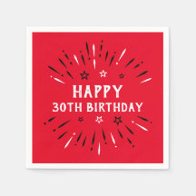 ハッピー30thバースデー花火レッド白黒
