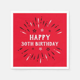 ハッピー30thバースデー花火レッド白黒 スタンダードカクテルナプキン