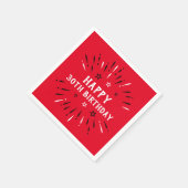 ハッピー30thバースデー花火レッド白黒 スタンダードカクテルナプキン (角)