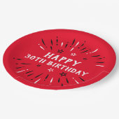 ハッピー30thバースデー花火レッド白黒 ペーパープレート (アングル)