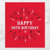 ハッピー30thバースデー花火レッド白黒 ワインラベル (シングルラベル)