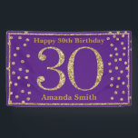 ハッピー30th Birthdayバナーパープル&金ゴールドグリッター 横断幕<br><div class="desc">30歳の誕生日を祝うバナー紫と金ゴールドグリッター紙吹雪。印刷可能なデジタル。さらにカスタマイズするには、「クリック カスタマイズ   」ボタンをクリックし、デザインツールを使用してこのテンプレートを変更してください。</div>