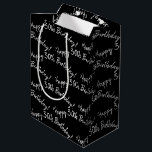ハッピー30th Birthday on black ミディアムペーパーバッグ<br><div class="desc">黒にタイル模様の幸せな30th誕生日メッセージ。背景色とメッセージは編集可能。</div>
