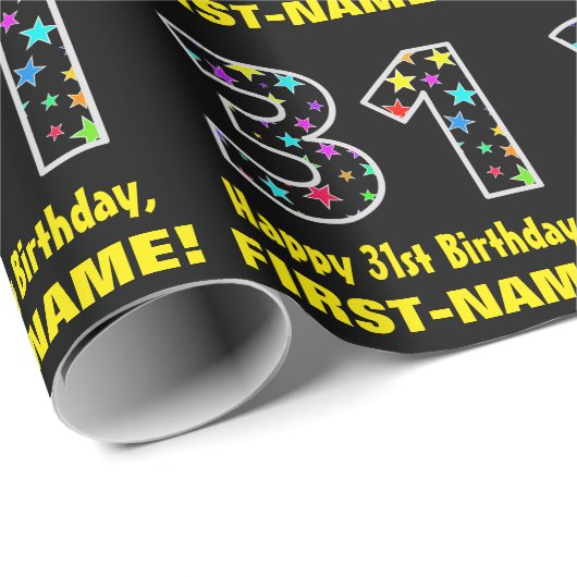 ハッピー31誕生日、おもしろいカラフルスターパターン31 ラッピングペーパー (ロールコーナー)