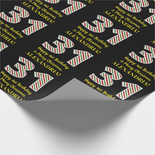ハッピー31誕生日&メリークリスマス、名前をカスタムする ラッピングペーパー (角)