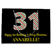 ハッピー31誕生日&メリークリスマス、名前をカスタムする ラージペーパーバッグ (裏面)
