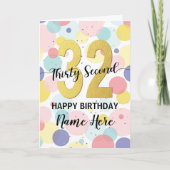 ハッピー32誕生日パステルレインボー&金ゴールドガール カード (正面)
