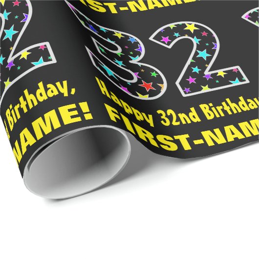 ハッピー32誕生日、おもしろいカラフルスターパターン32 ラッピングペーパー (ロールコーナー)