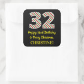 ハッピー32誕生日&メリークリスマス、名前をカスタムする スクエアシール (バッグ)