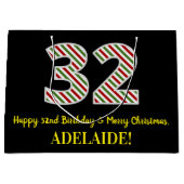 ハッピー32誕生日&メリークリスマス、名前をカスタムする ラージペーパーバッグ (正面)
