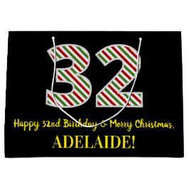 ハッピー32誕生日&メリークリスマス、名前をカスタムする ラージペーパーバッグ