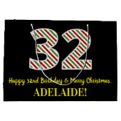 ハッピー32誕生日&メリークリスマス、名前をカスタムする ラージペーパーバッグ (裏面)