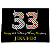 ハッピー33誕生日&メリークリスマス、名前をカスタムする ラージペーパーバッグ (正面)