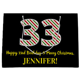ハッピー33誕生日&メリークリスマス、名前をカスタムする ラージペーパーバッグ