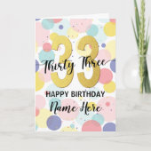 ハッピー33rd誕生日パステルレインボー&金ゴールドガール カード (正面)