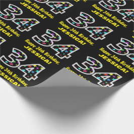 ハッピー34誕生日、おもしろいカラフルスターパターン34 ラッピングペーパー