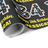 ハッピー34誕生日、おもしろいカラフルスターパターン34 ラッピングペーパー (ロールコーナー)