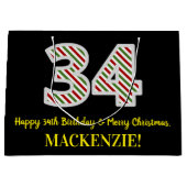 ハッピー34誕生日&メリークリスマス、名前をカスタムする ラージペーパーバッグ (正面)