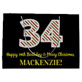 ハッピー34誕生日&メリークリスマス、名前をカスタムする ラージペーパーバッグ (裏面)