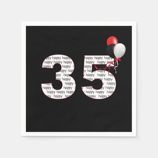 ハッピー35誕生日オンブラックナプキンス スタンダードカクテルナプキン (正面)