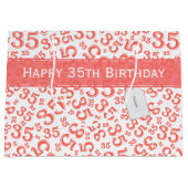 ハッピー35誕生日ナンバーパターンサンゴ/白 ラージペーパーバッグ (正面)