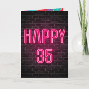 ハッピー35誕生日ネオンサインオンブリック カード