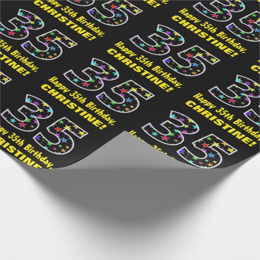ハッピー35誕生日、おもしろいカラフルスターパターン35 ラッピングペーパー (角)