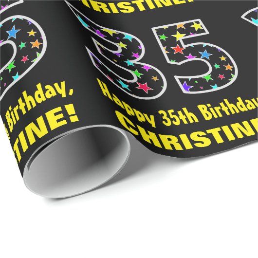 ハッピー35誕生日、おもしろいカラフルスターパターン35 ラッピングペーパー (ロールコーナー)