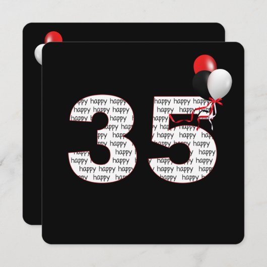 ハッピー35th誕生日オンブラック招待状 招待状 (正面/裏面)